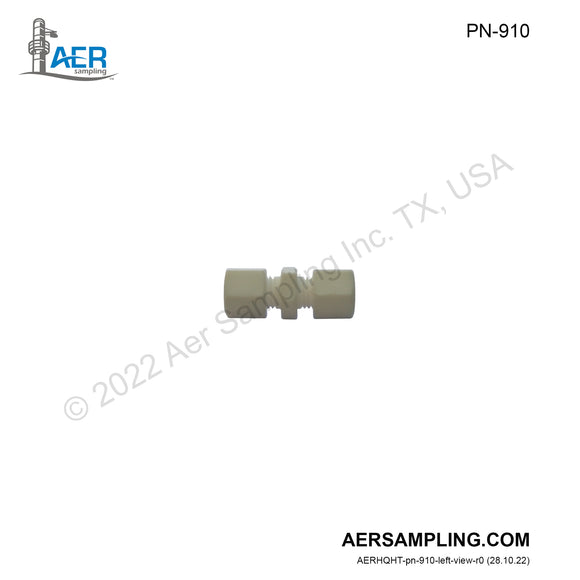 Aer Sampling product image PN-910 6 mm PTFE Straight Union viewed from left 